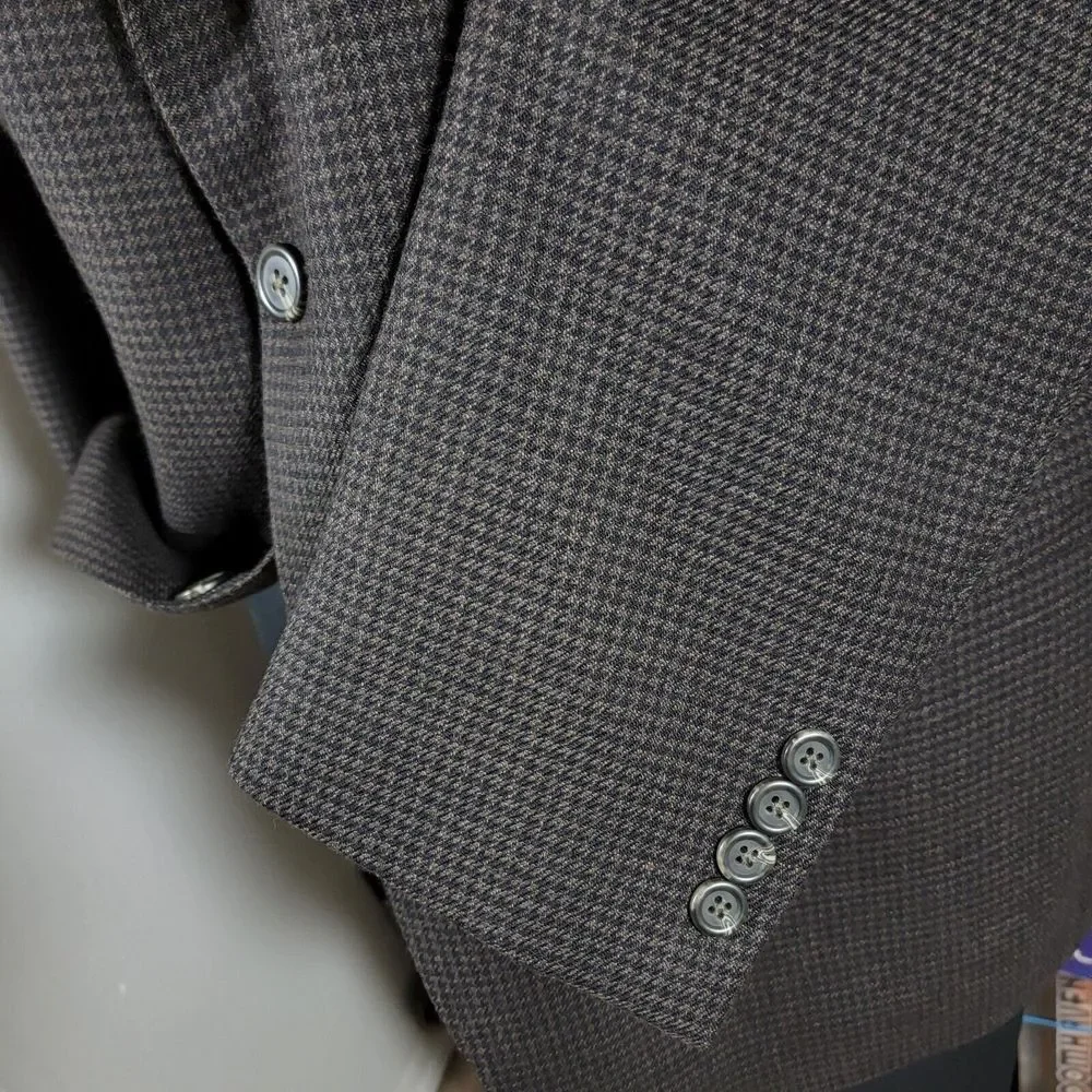 Chaps Men's Tweed Sport Coat Blazer Two Button Twill Houndstooth Brown Wool 46R‎